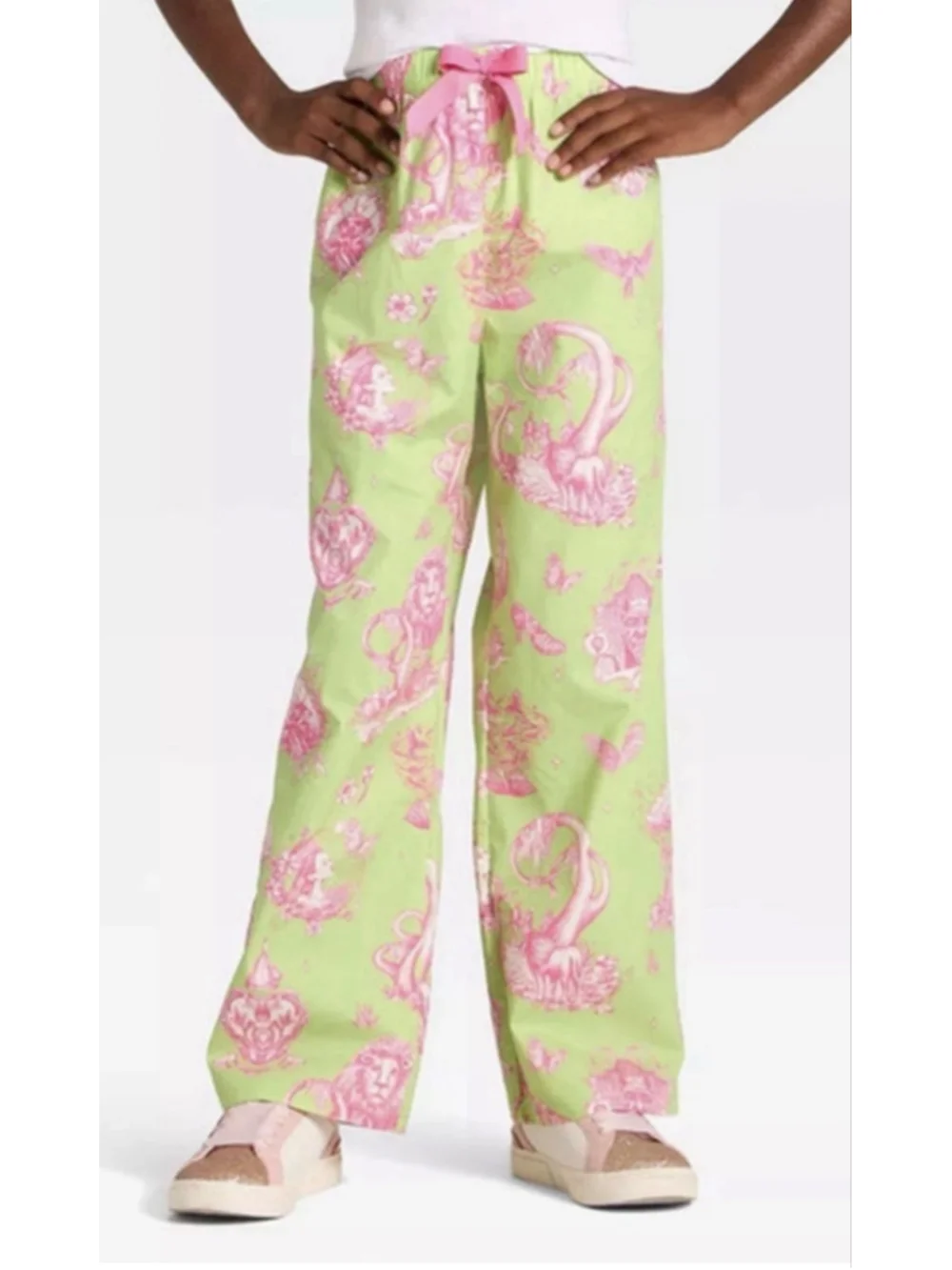 NWOT Girl’s Large (10/12) Kim Kime WICKED Cotton Lounge Pants Lime Green/Pink
